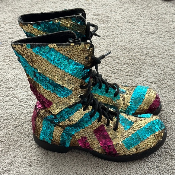 Corcoran‎ Military Boots Size 8.5 D Custom Made DIY Sequined Lace Up Boots main image 6